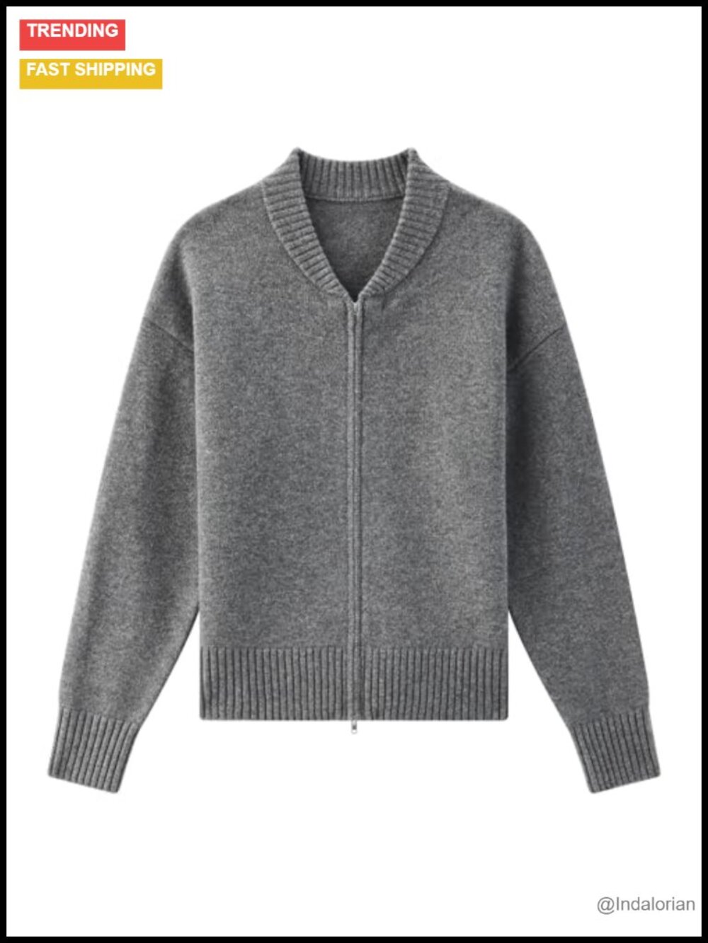 Merino Wool Zip Cardigan Sweater Jacket Baseball Collar Women